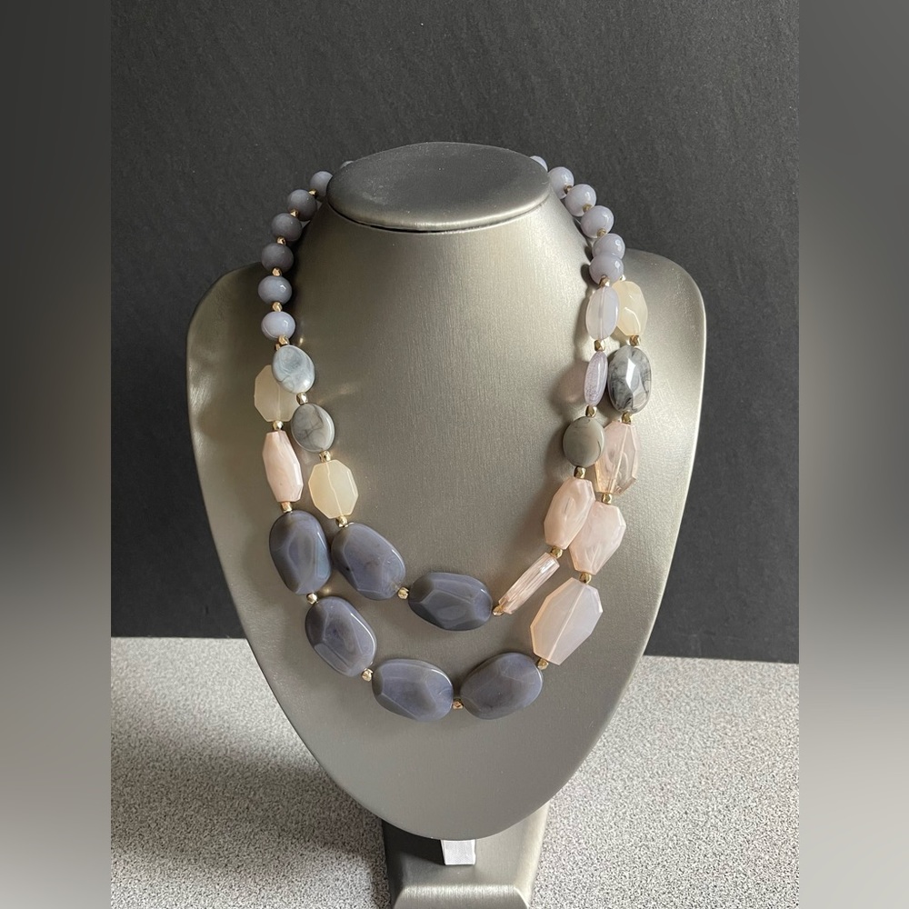 Pink & Grey Acrylic Faux Stone Double Strand Necklace